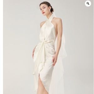 Brand new Double Twist Knot Draped Silk Halter Dress - Ivory, Size M